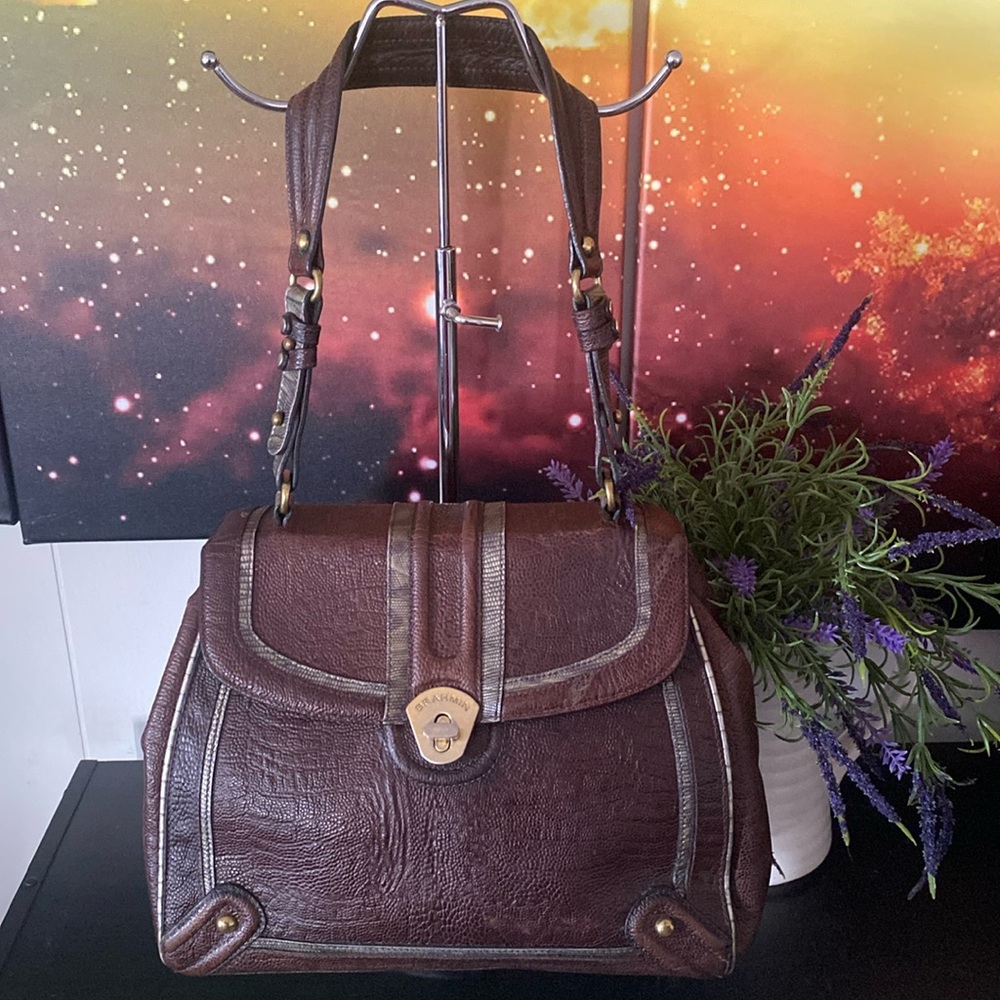 Vintage Brahmin Shoulder Bag with Snakeskin Accent